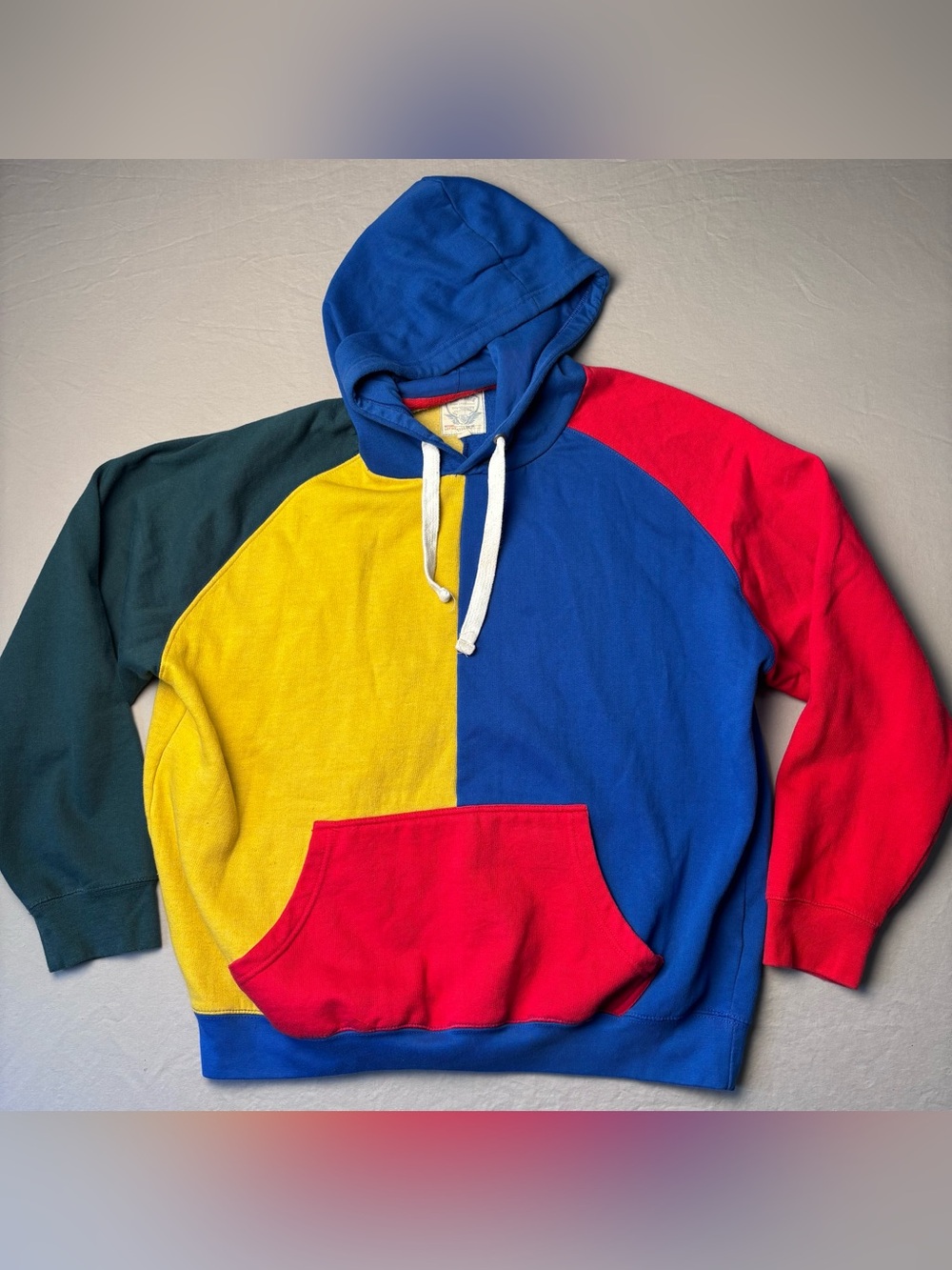 Retro Colorblock Pullover Hoodie with Drawstrings | Size XL